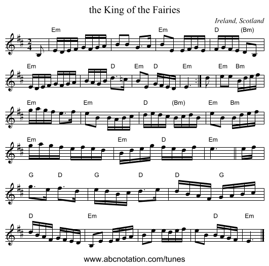 the King of the Fairies - staff notation