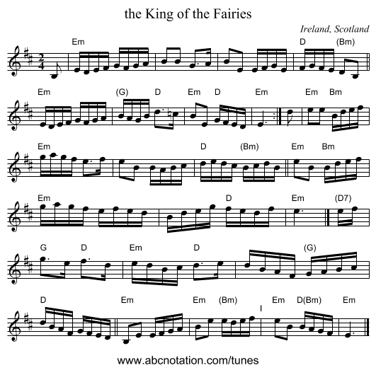 the King of the Fairies - staff notation
