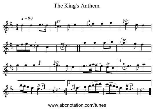 The King's Anthem. - staff notation
