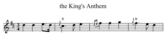 the King's Anthem - staff notation