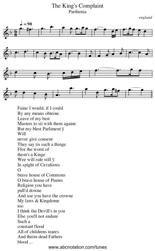 The King's Complaint - staff notation