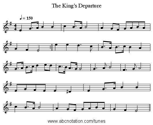 The King's Departure - staff notation