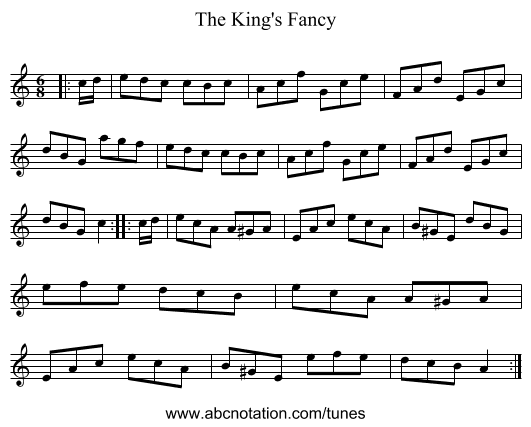 The King's Fancy - staff notation