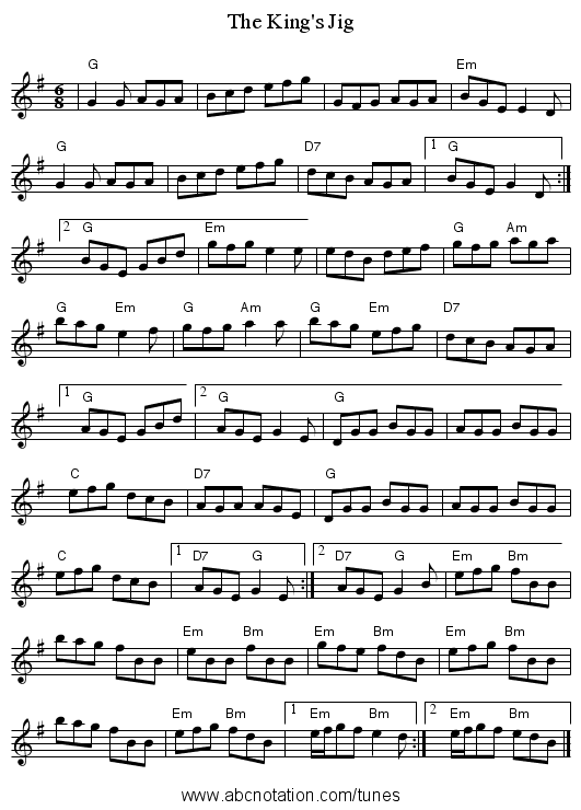 The King's Jig - staff notation