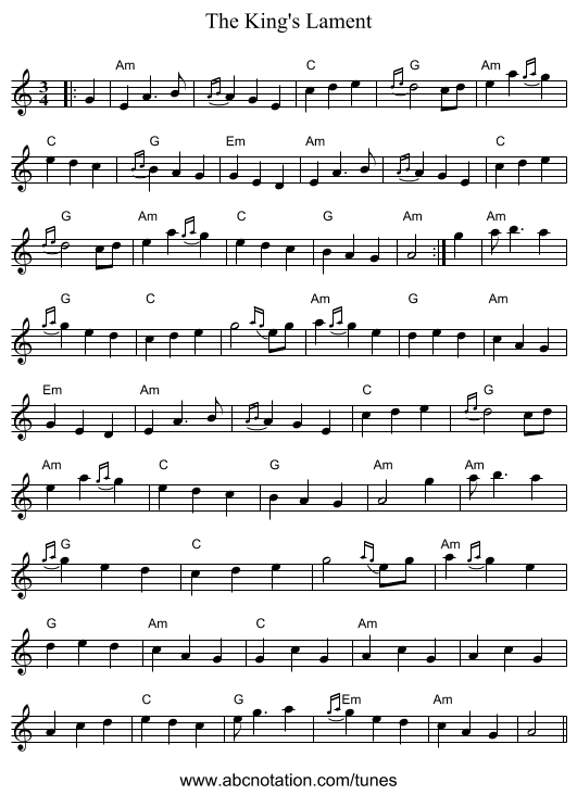 The King's Lament - staff notation