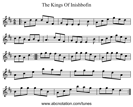 The Kings Of Inishbofin - staff notation