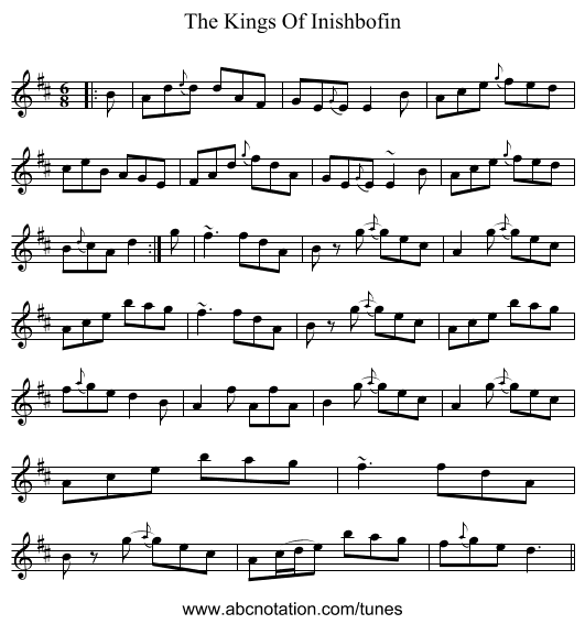 The Kings Of Inishbofin - staff notation