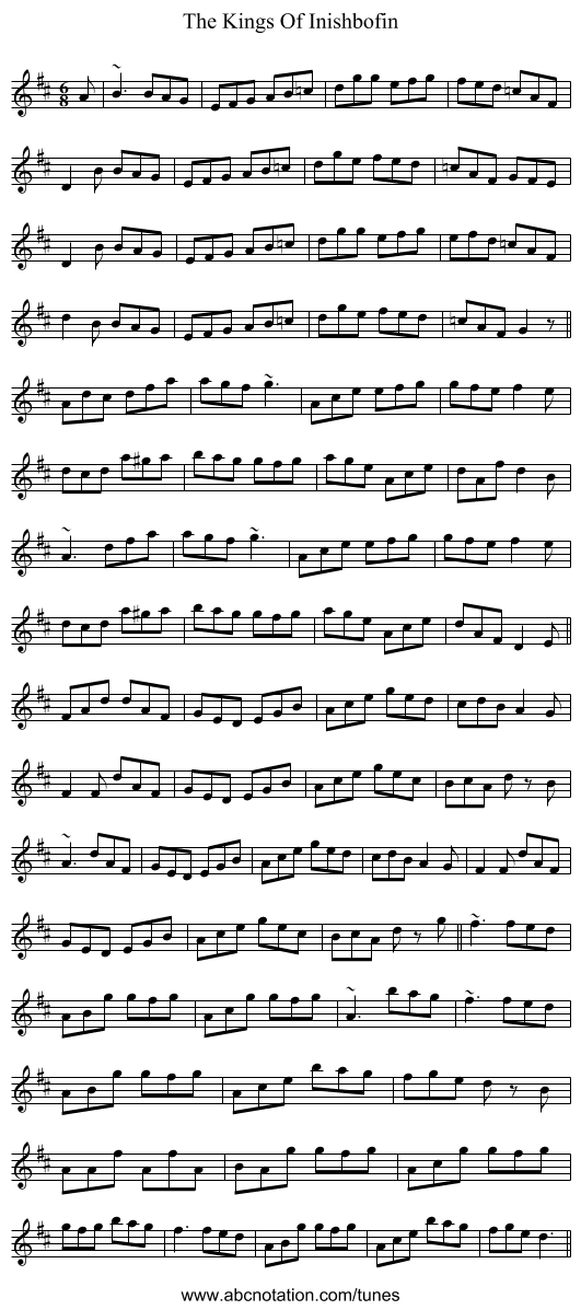 The Kings Of Inishbofin - staff notation