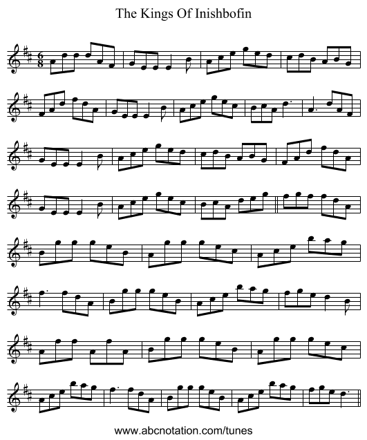 The Kings Of Inishbofin - staff notation
