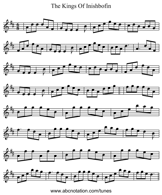 The Kings Of Inishbofin - staff notation