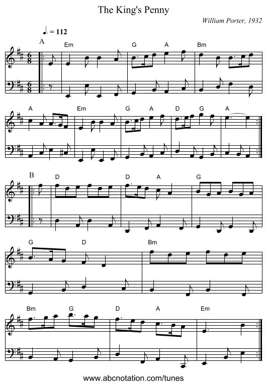 The King's Penny - staff notation