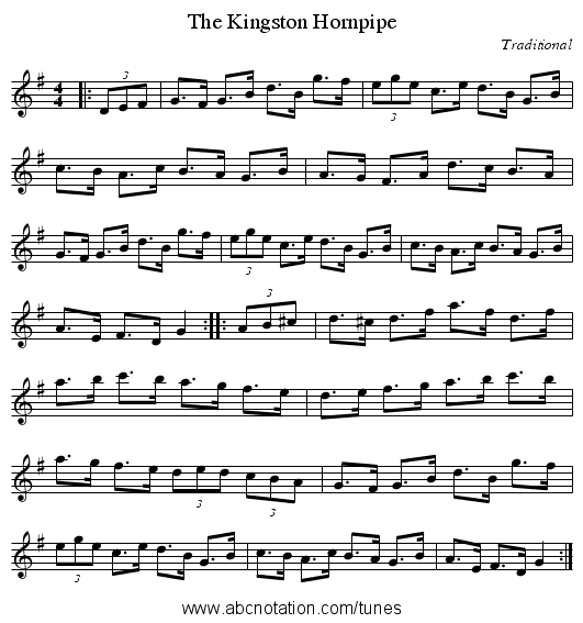 The Kingston Hornpipe - staff notation