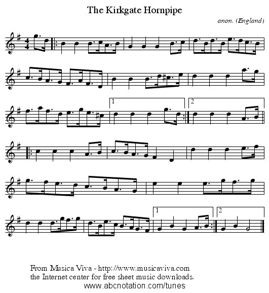 The Kirkgate Hornpipe - staff notation