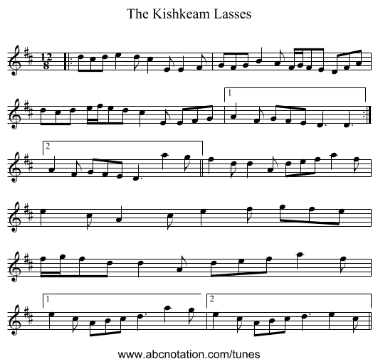 The Kishkeam Lasses - staff notation