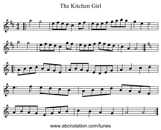 The Kitchen Girl - staff notation