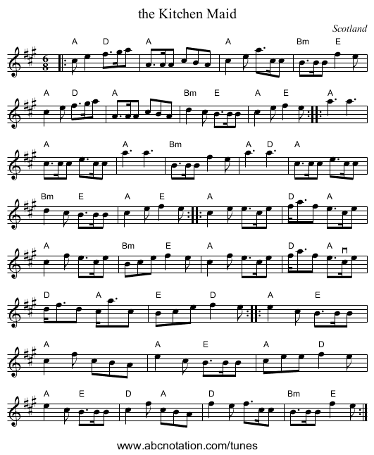 the Kitchen Maid - staff notation
