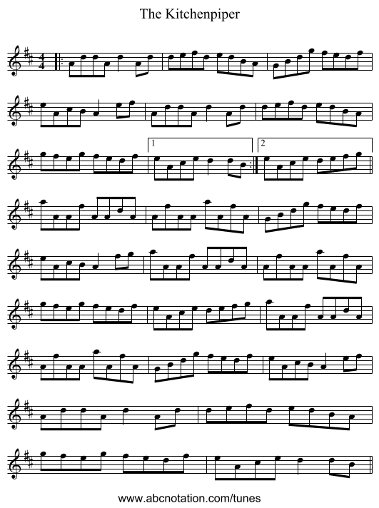 The Kitchenpiper - staff notation