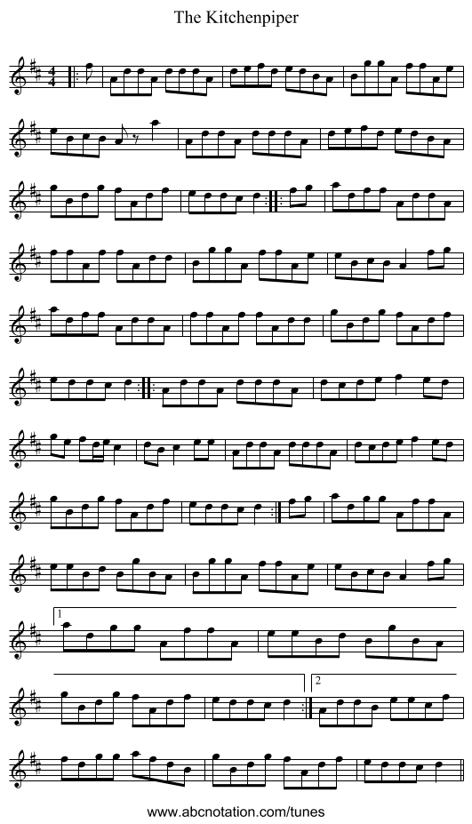 The Kitchenpiper - staff notation