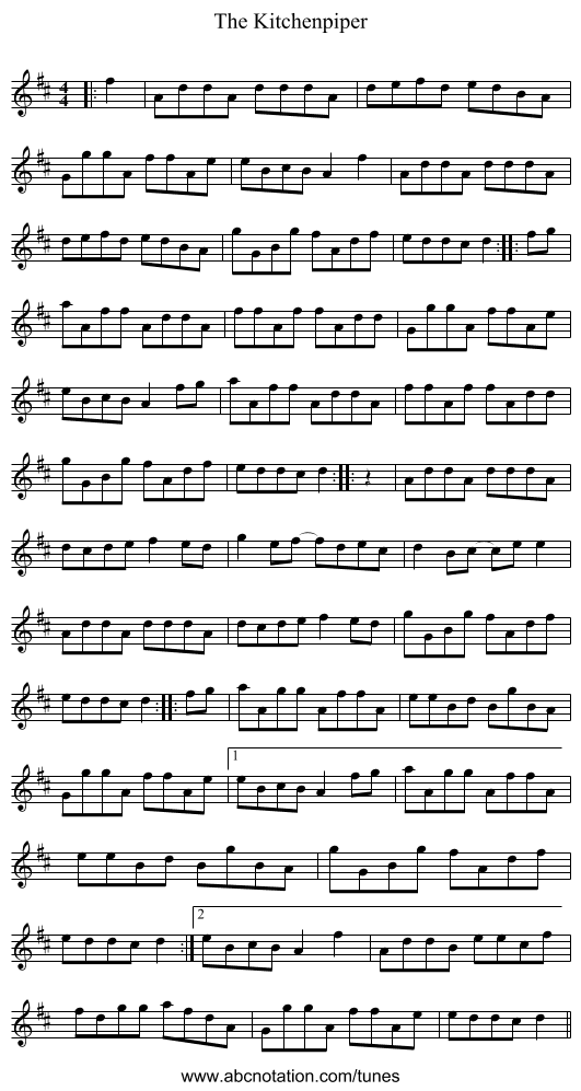 The Kitchenpiper - staff notation