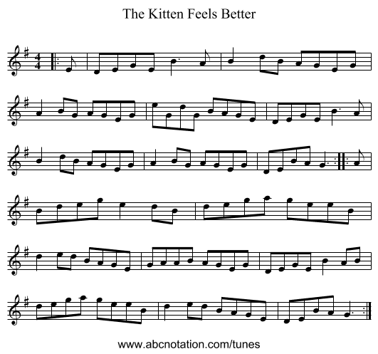 The Kitten Feels Better - staff notation