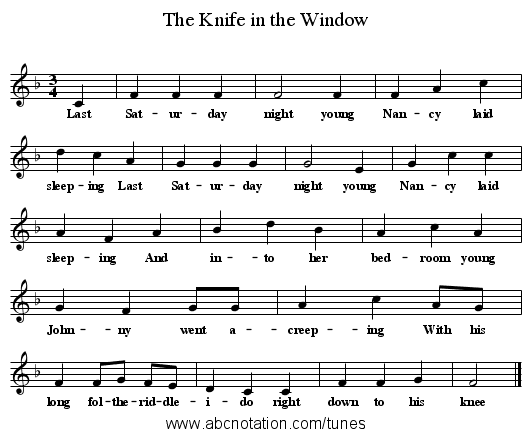 The Knife in the Window - staff notation
