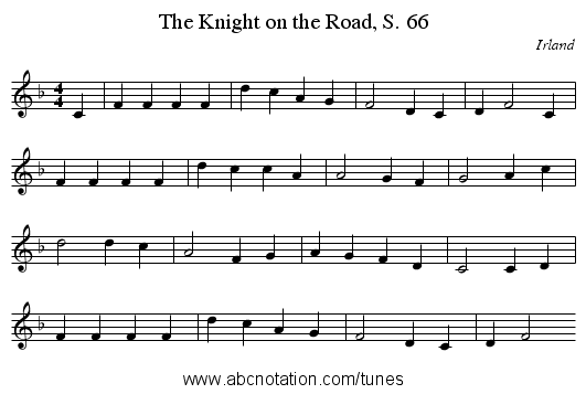 The Knight on the Road, S. 66 - staff notation