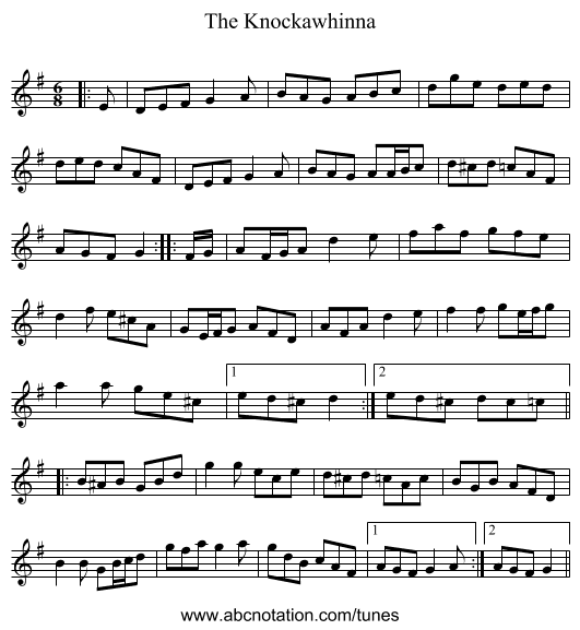 The Knockawhinna - staff notation