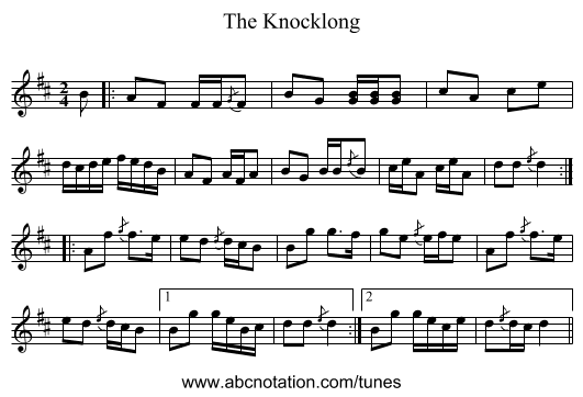 The Knocklong - staff notation