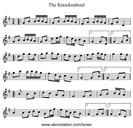 The Knocknaboul - staff notation