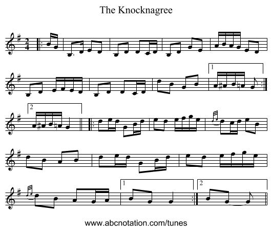 The Knocknagree - staff notation