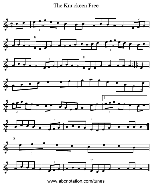 The Knuckeen Free - staff notation
