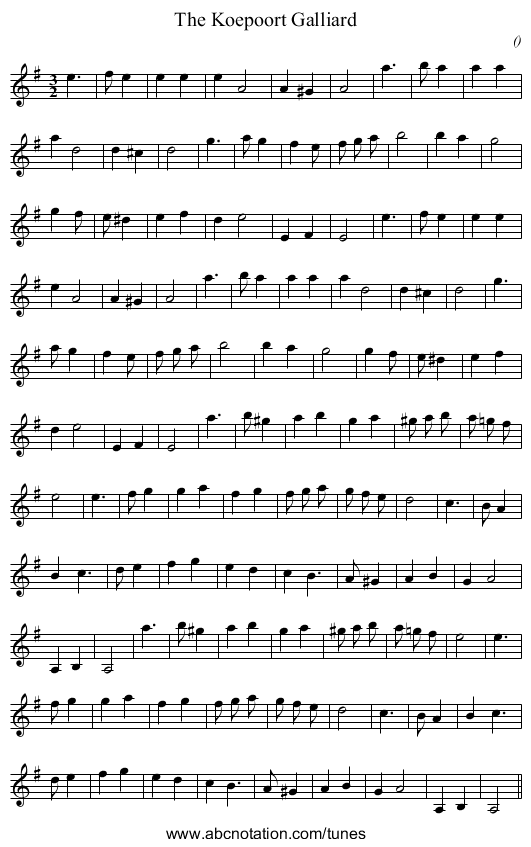 The Koepoort Galliard - staff notation