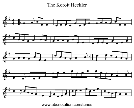 The Koroit Heckler - staff notation
