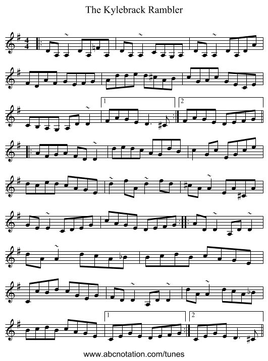 The Kylebrack Rambler - staff notation