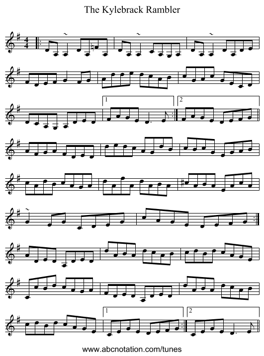 The Kylebrack Rambler - staff notation