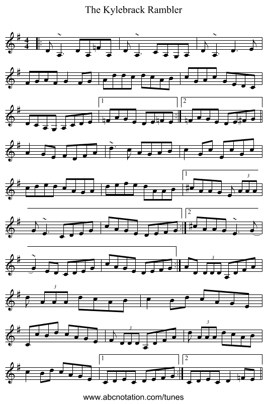 The Kylebrack Rambler - staff notation
