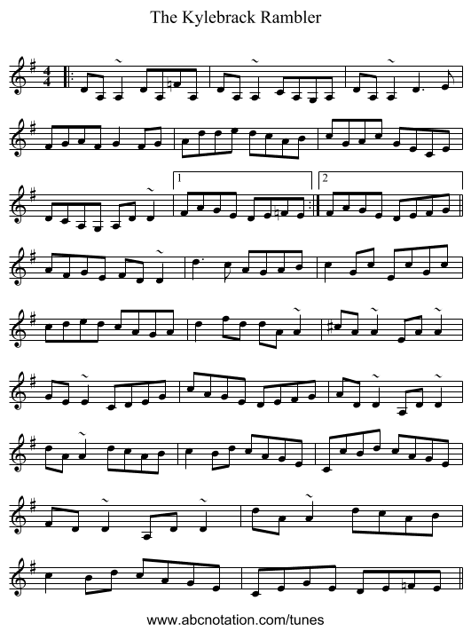 The Kylebrack Rambler - staff notation