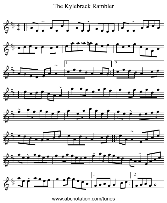 The Kylebrack Rambler - staff notation