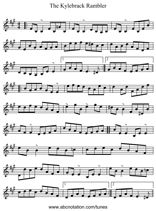 The Kylebrack Rambler - staff notation