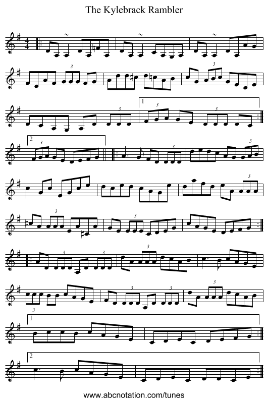 The Kylebrack Rambler - staff notation