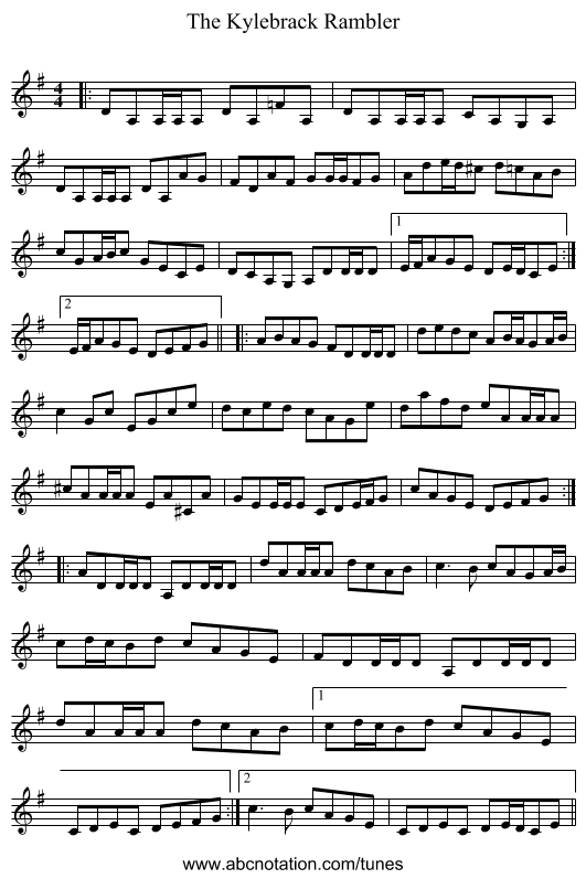 The Kylebrack Rambler - staff notation