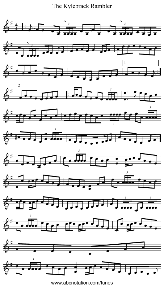 The Kylebrack Rambler - staff notation