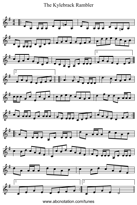 The Kylebrack Rambler - staff notation