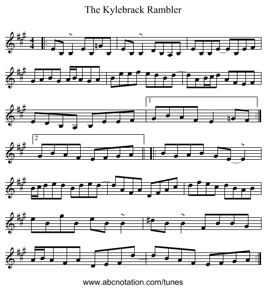 The Kylebrack Rambler - staff notation