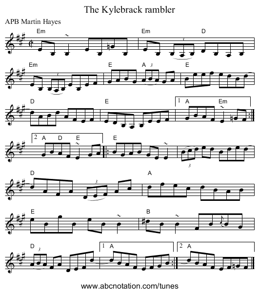 The Kylebrack rambler - staff notation