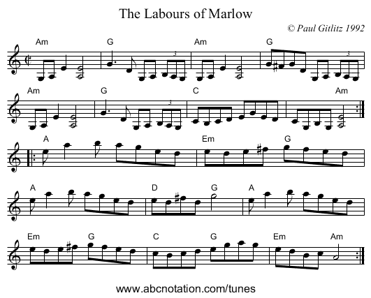The Labours of Marlow - staff notation