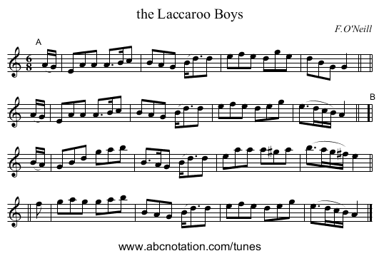 the Laccaroo Boys - staff notation