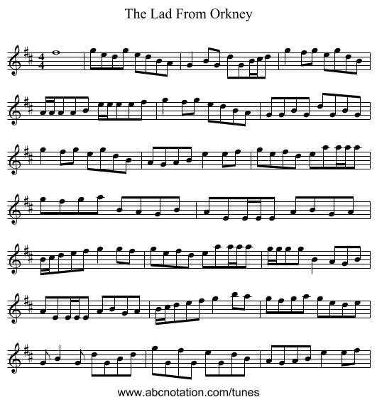 The Lad From Orkney - staff notation