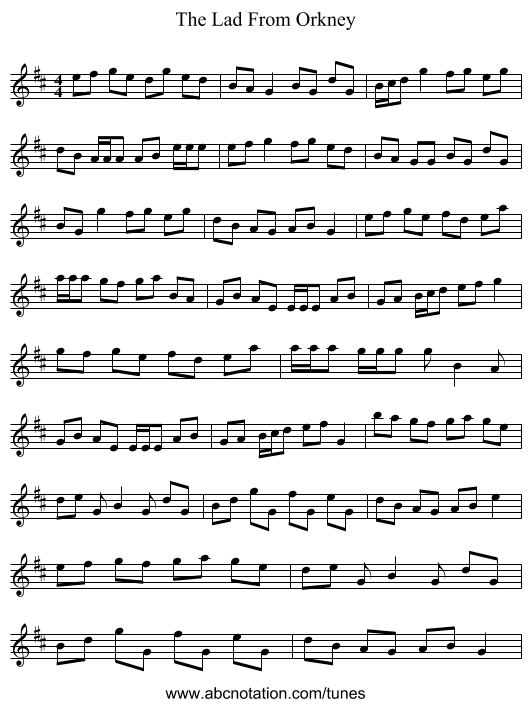 The Lad From Orkney - staff notation