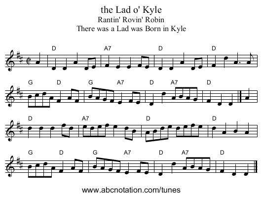the Lad o' Kyle - staff notation